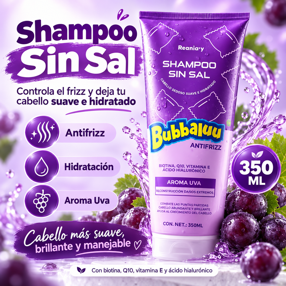 Shampoo Antifrizz Uva 350ml - Bubbaluu